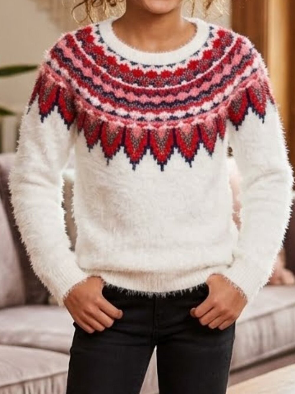 I Love Girlswear Knit Sweater 13 Years  Fair Isle Pattern Skiing Ski
